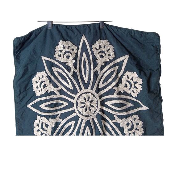 Pottery Barn Black Embroidered Floral Euro Pillow Cover 25x25 Cotton Single - Picture 5 of 11